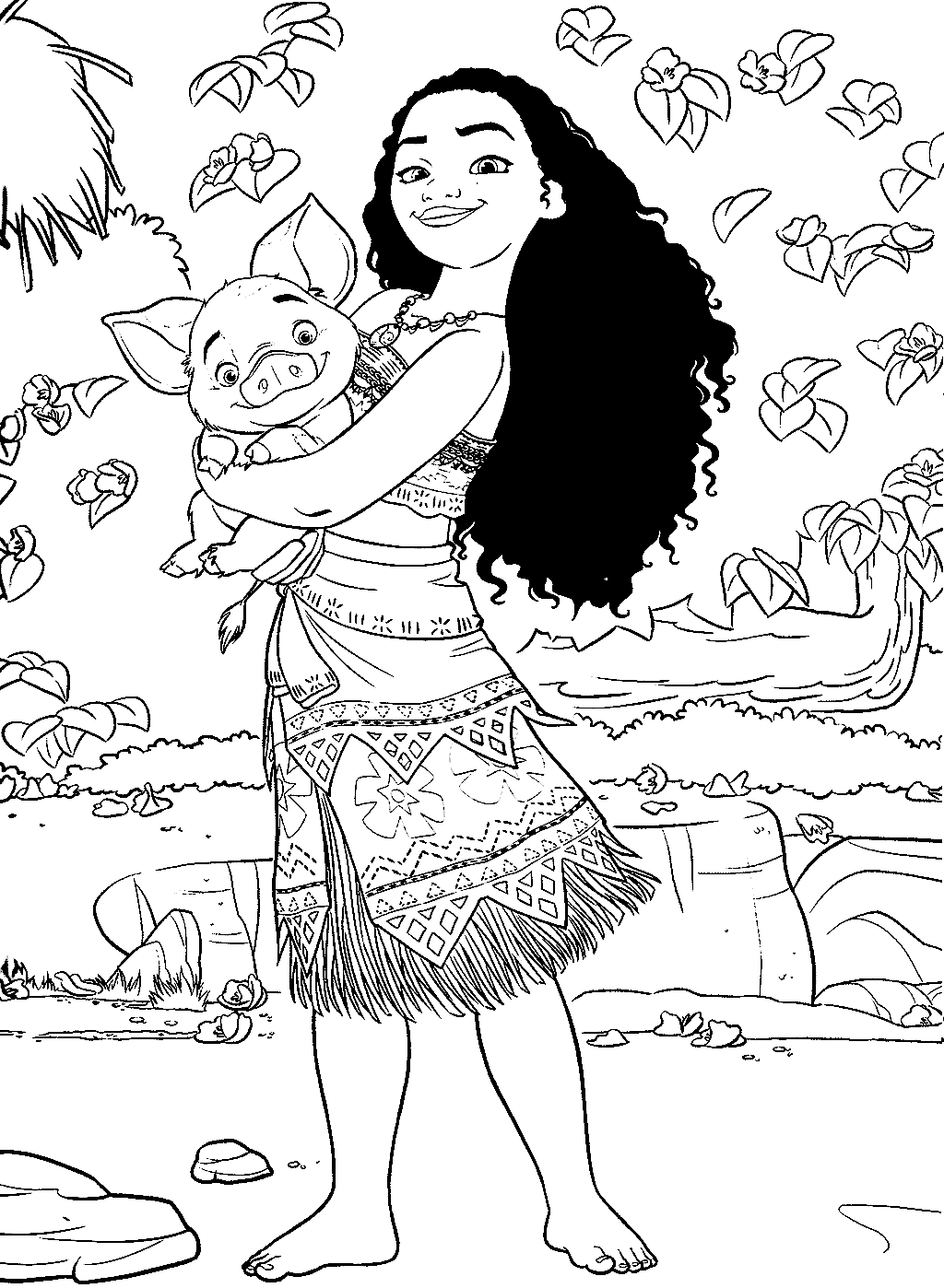 Pua And Princess Moana Disney Coloring Page