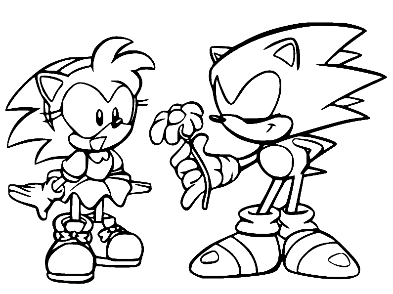 Sonic dando uma flor para Amy de Sonic The Hedgehog