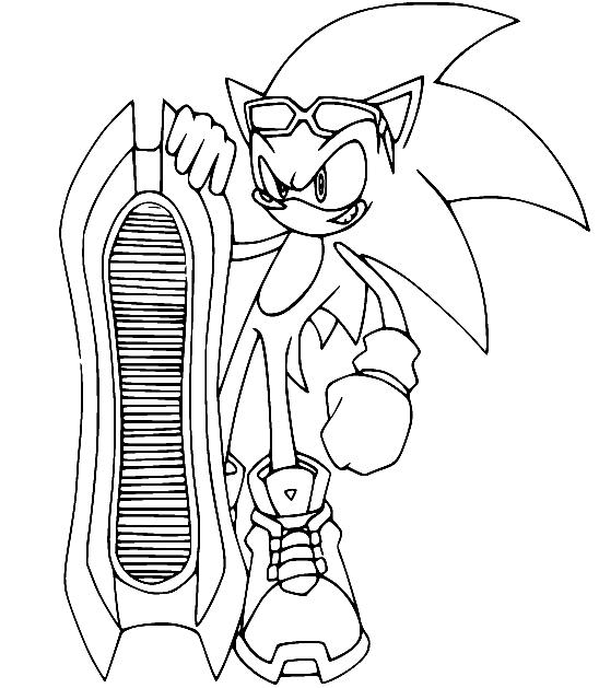 Sonic Holds a Skateboard Coloring Page