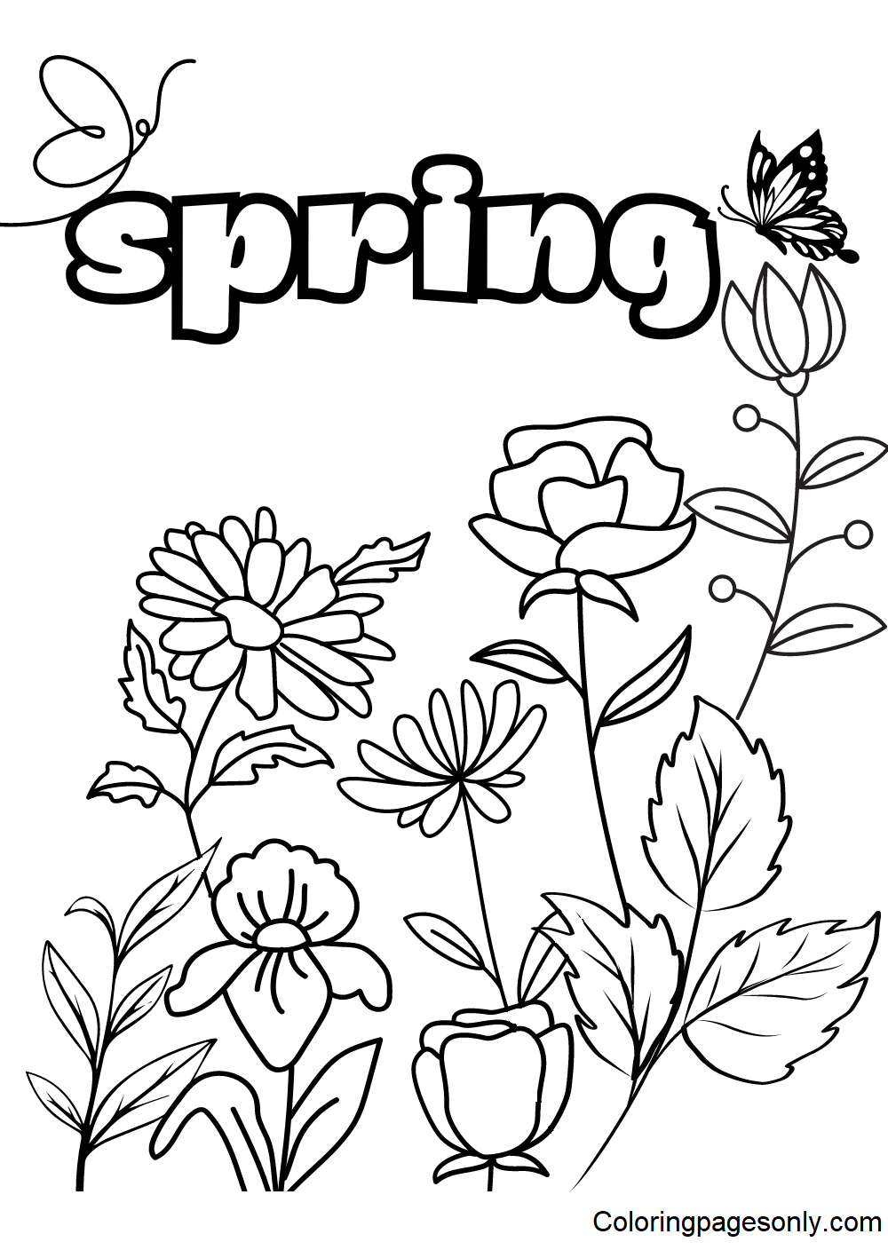 صفحة تلوين زهور الربيع للطباعة