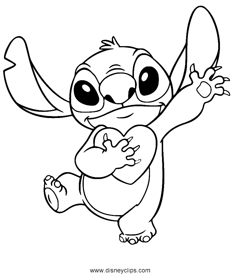 Stitch Holding Heart Coloring Pages