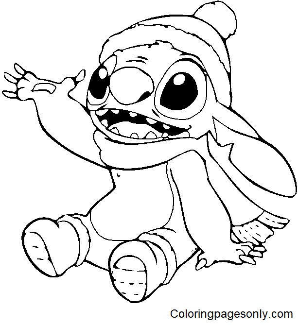 Stitch in Winter Coloring Page