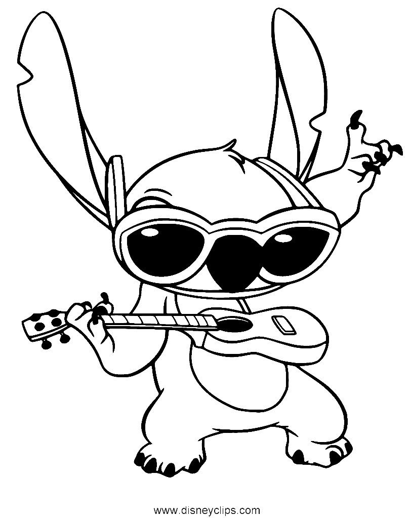 Stitch playing Ukulele Coloring Pages
