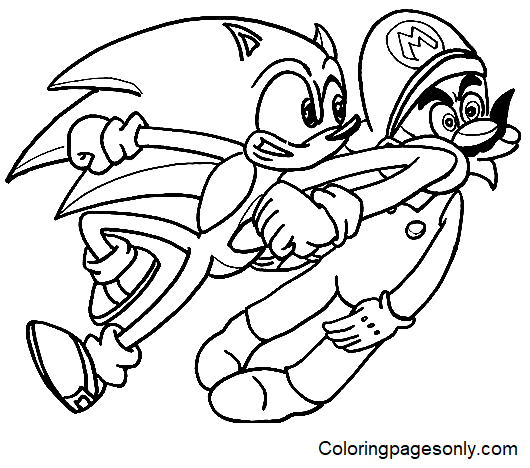 Super Mario with Sonic Coloring Pages