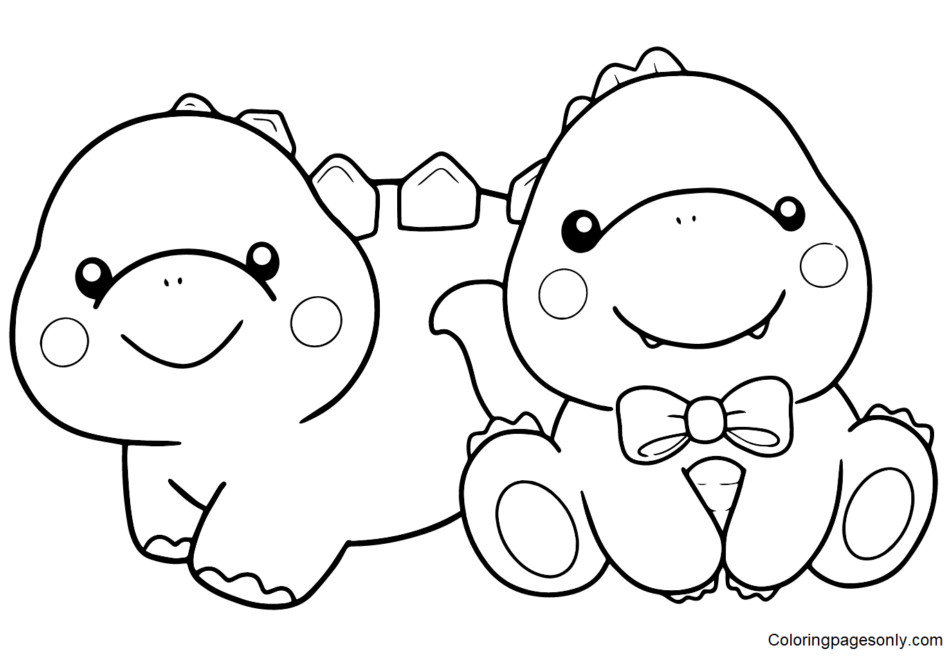 Two Cute Dinosaurs Coloring Pages