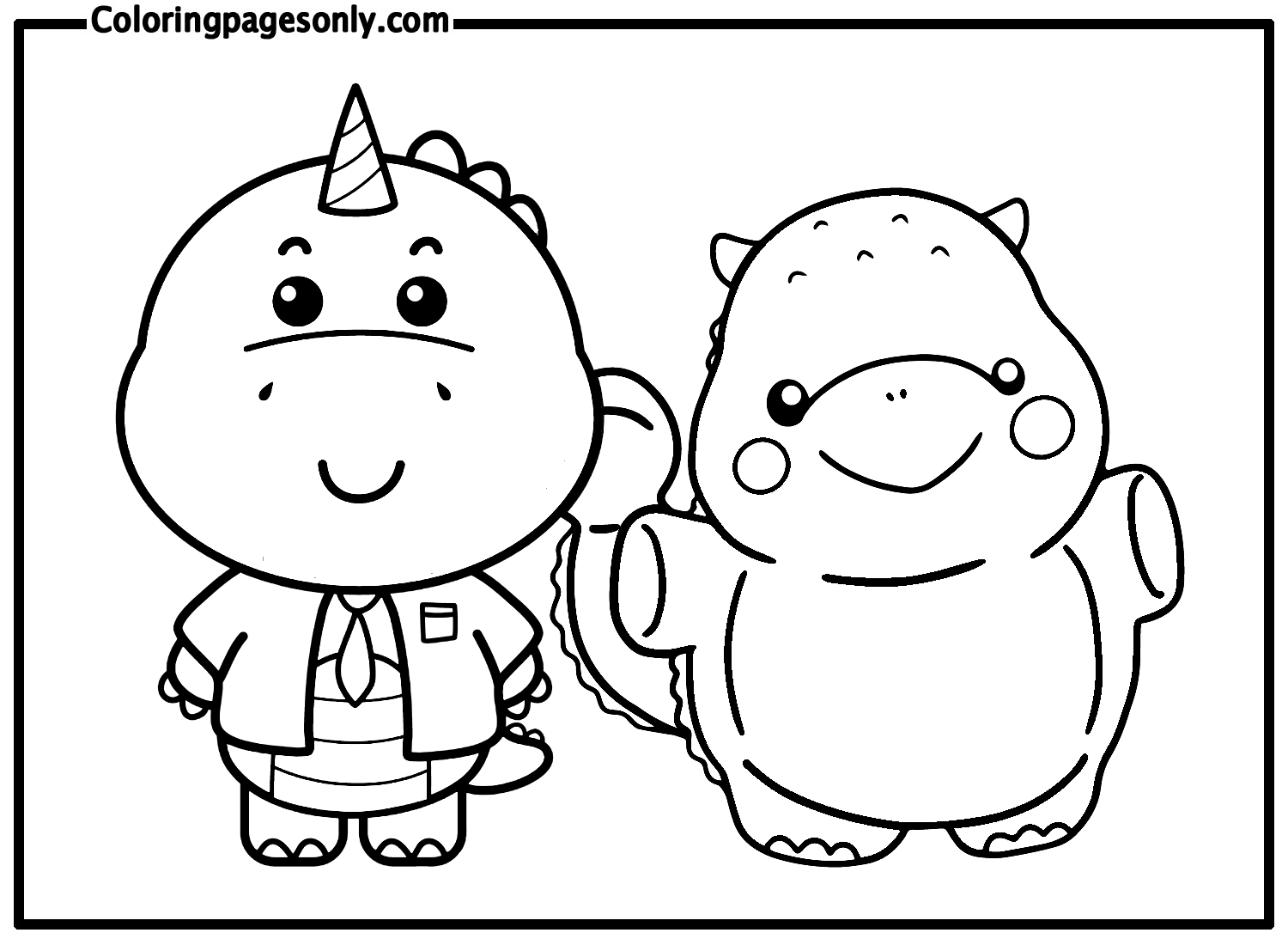 Two Dinosaur Cartoon Coloring Pages