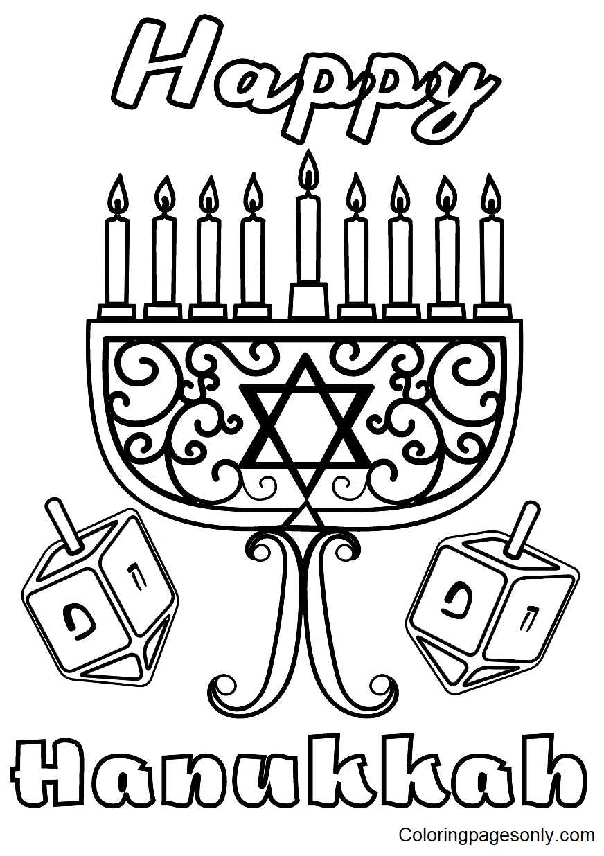 happy Hanukkah Picture Coloring Pages