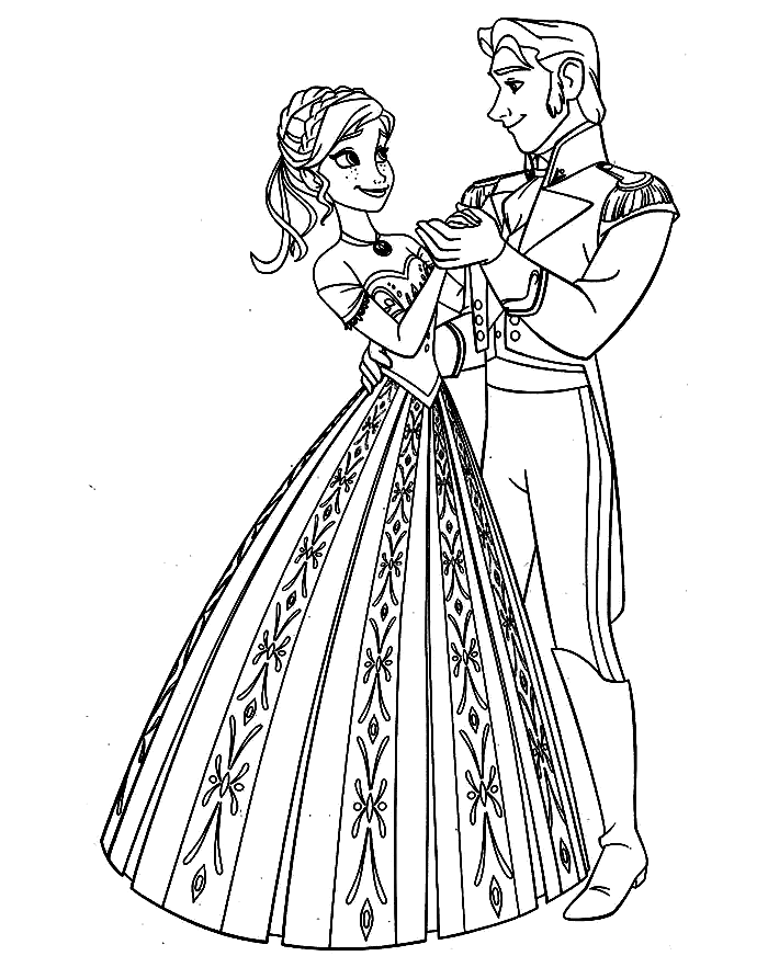 Anna And Prince Hans Dancing Coloring Page