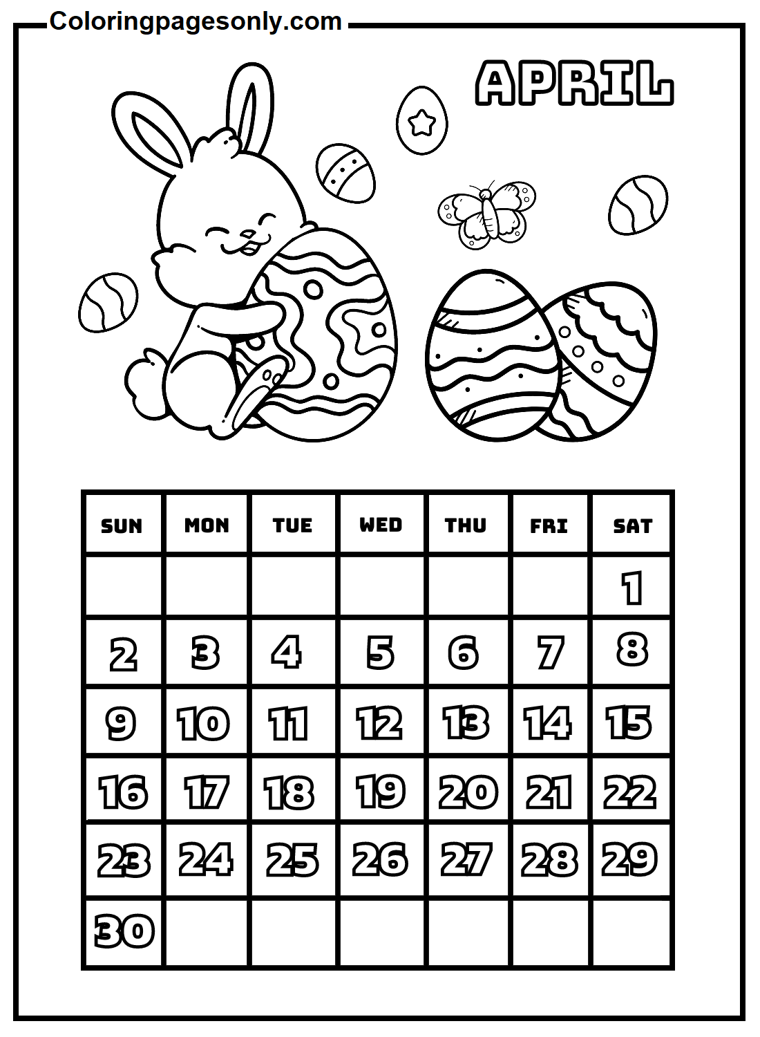 April 2023 Calendar Coloring Pages