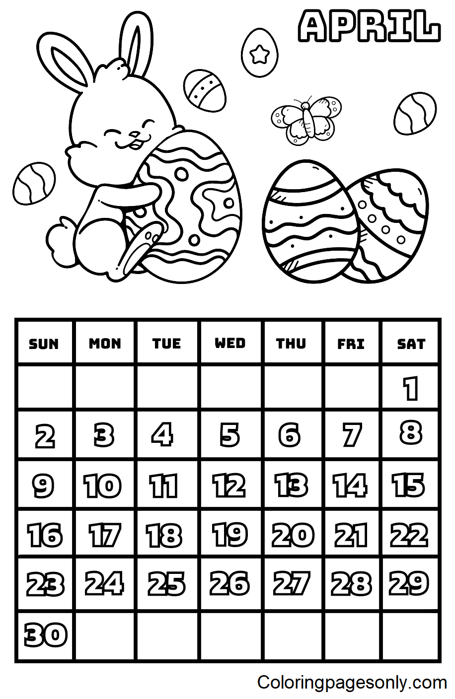 April 2023 Calendar Coloring Page