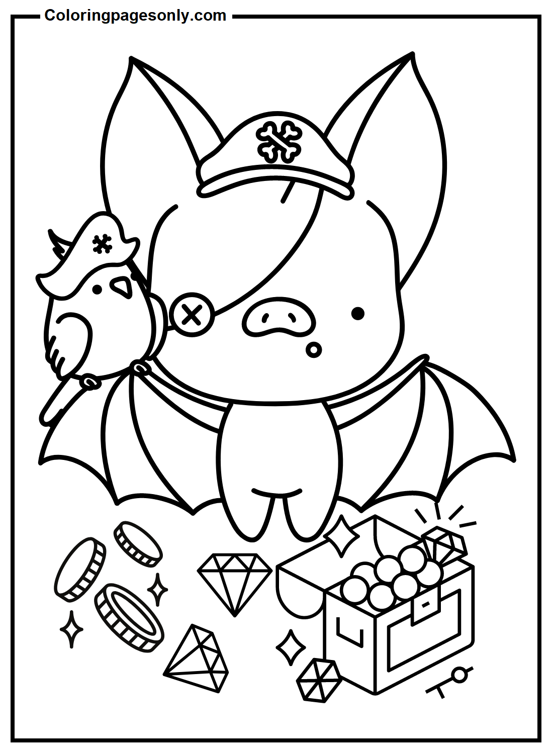 Bat in Pirate Costume Coloring Page