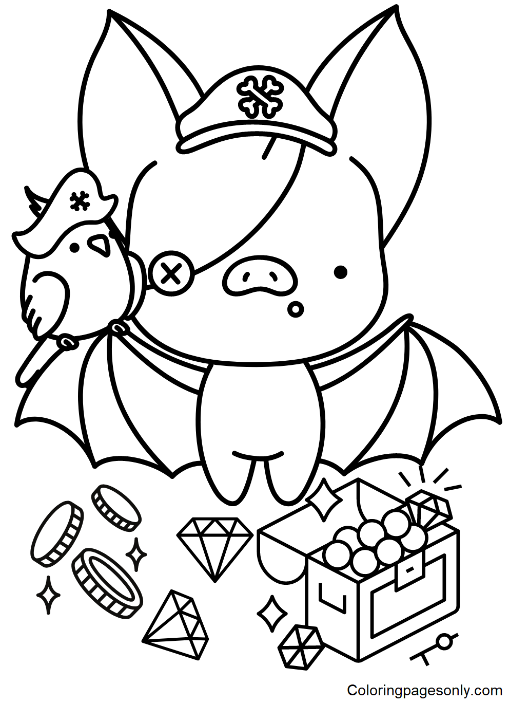 Bat in Pirate Costume Coloring Pages