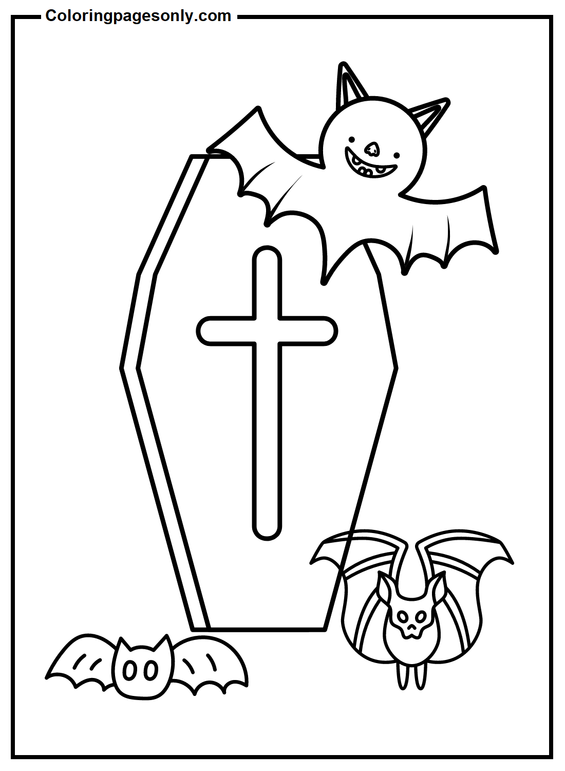Bats and Coffin Coloring Page