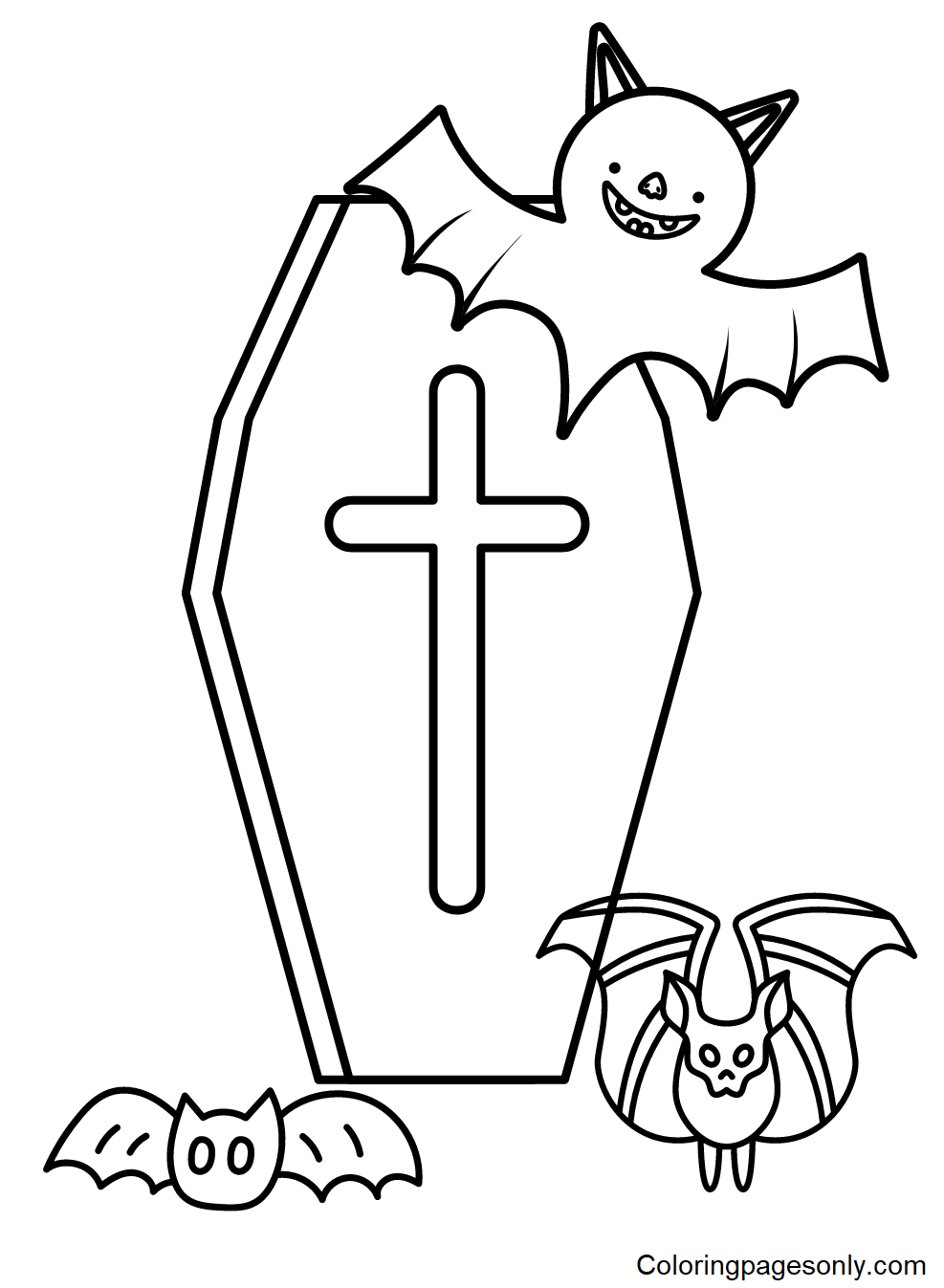 Bats and Coffin Coloring Page