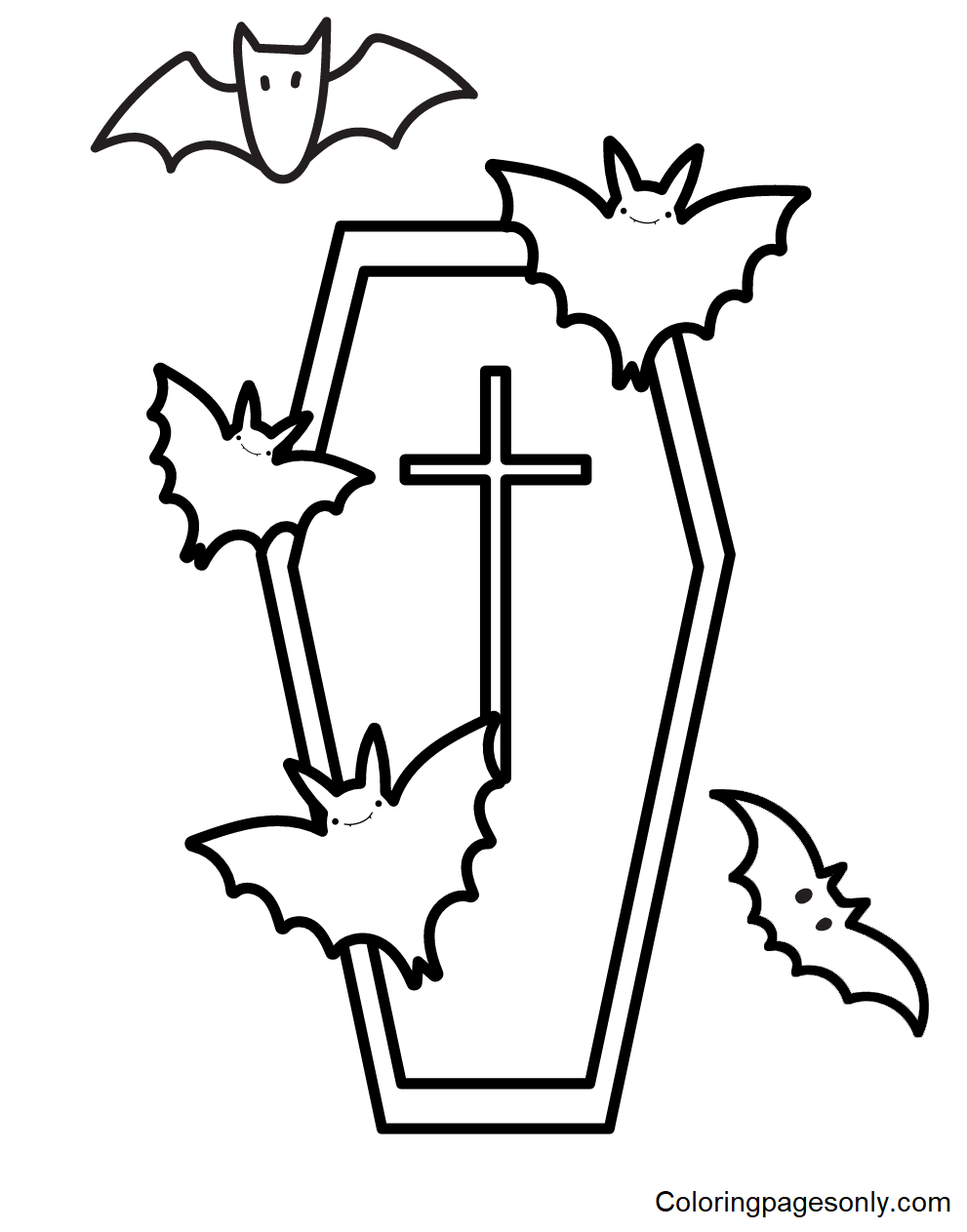Bats with Coffin Coloring Pages