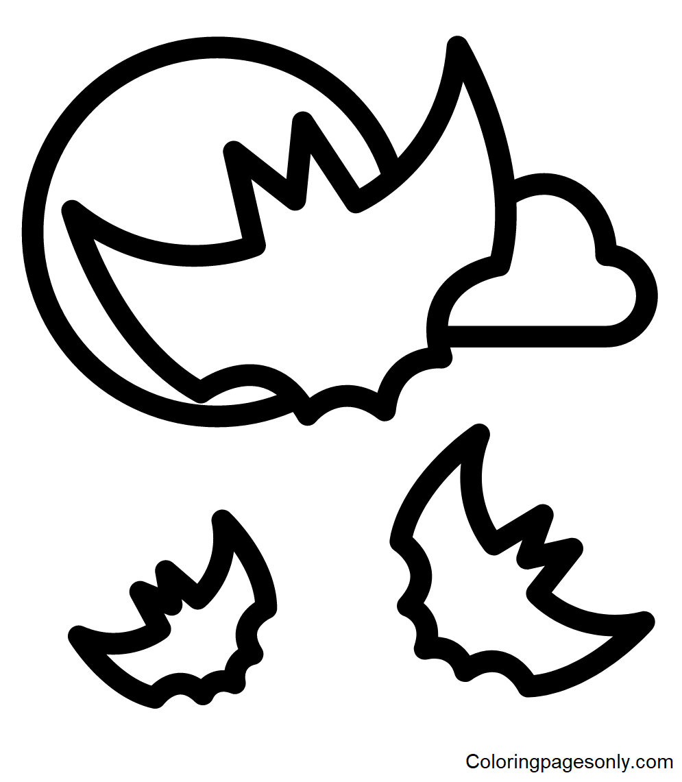 Bats with Moon Coloring Page