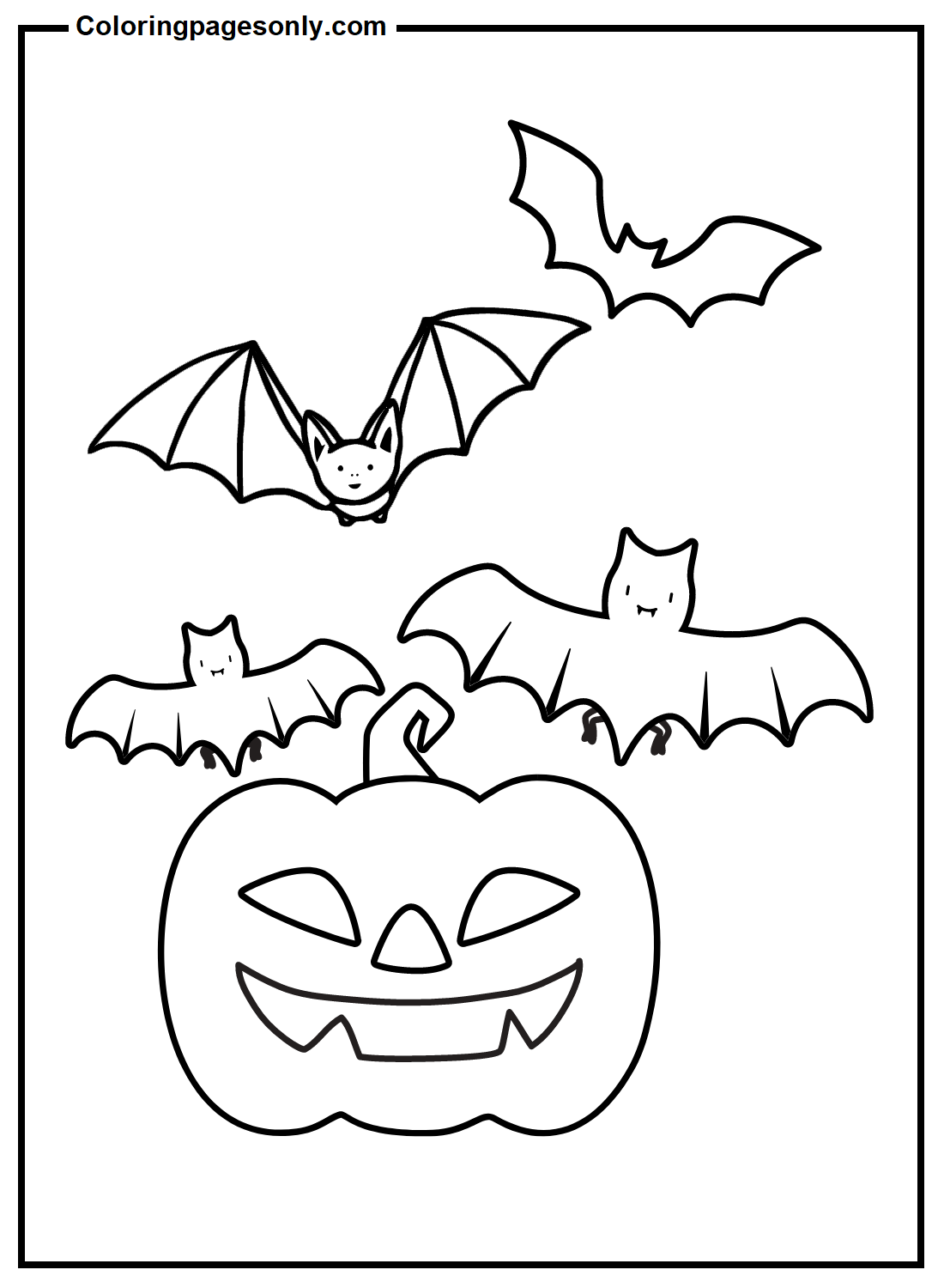 Creepy Pumpkin and Bat Coloring Page
