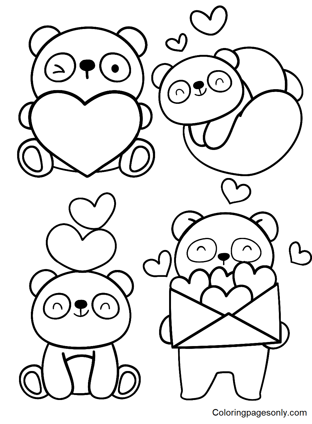 Cute Panda Stickers Coloring Pages