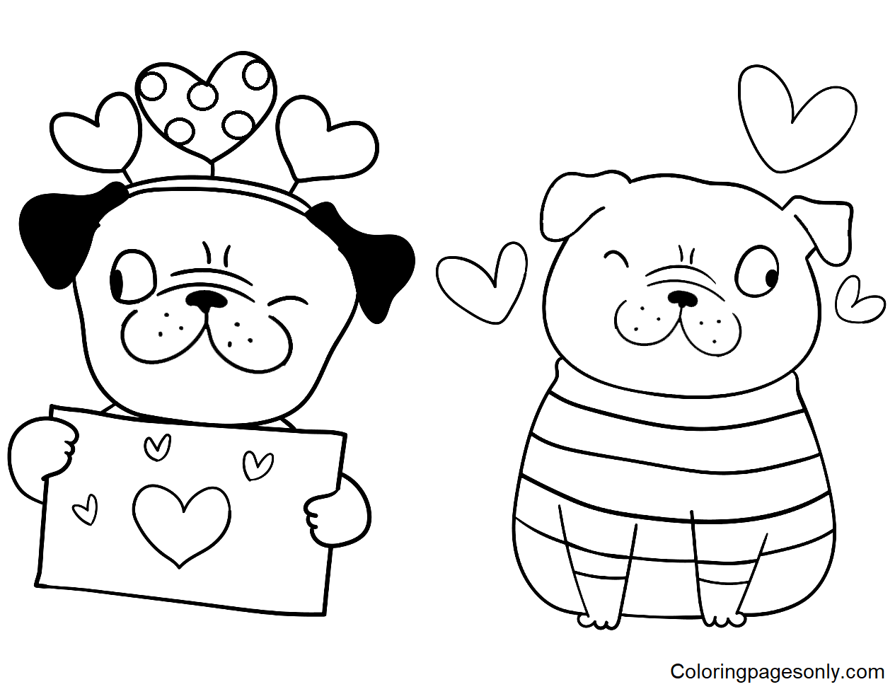Cute Pug Dog Sticker Coloring Pages