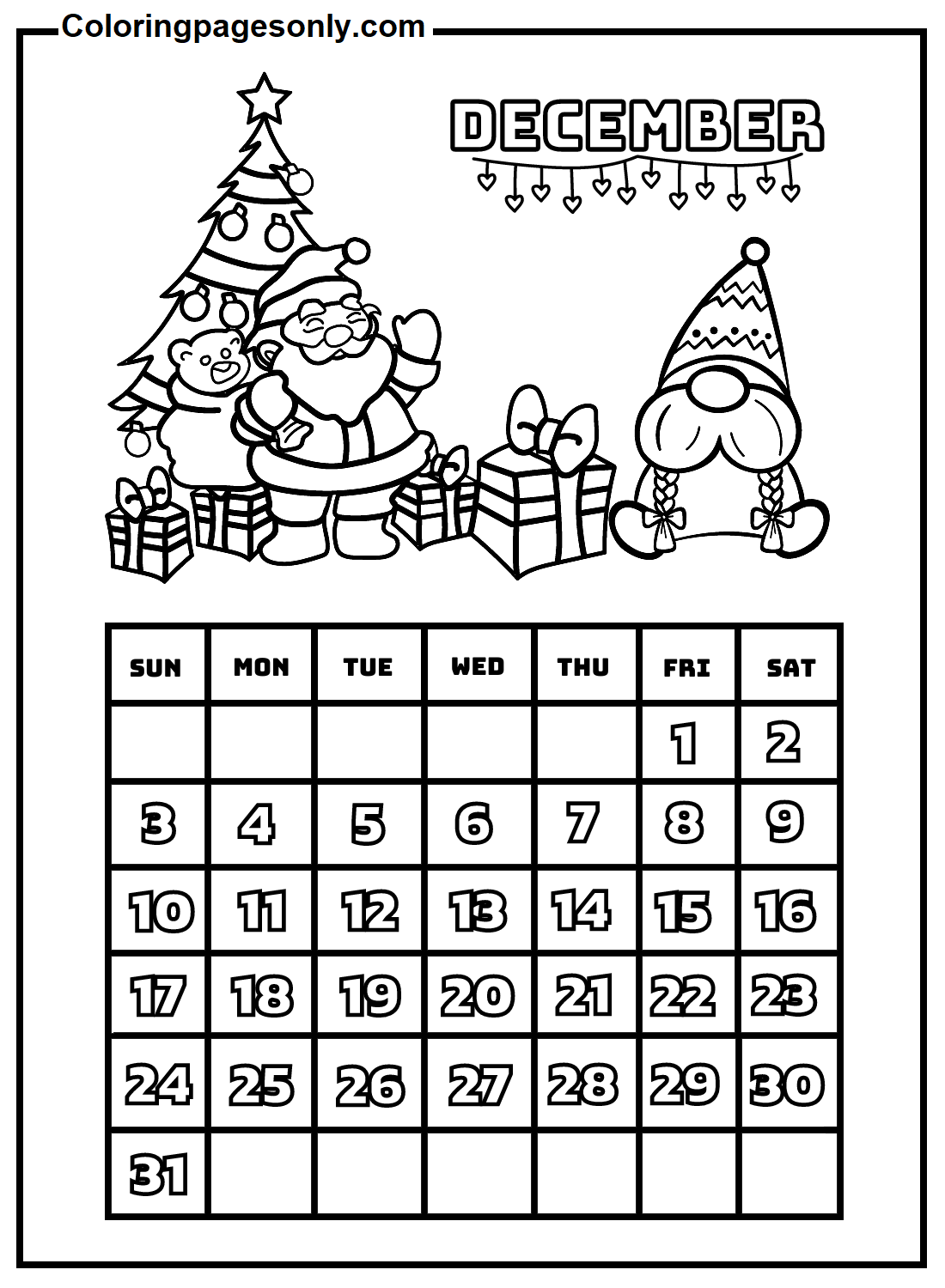Calendario di dicembre 2023 da Calendario 2023