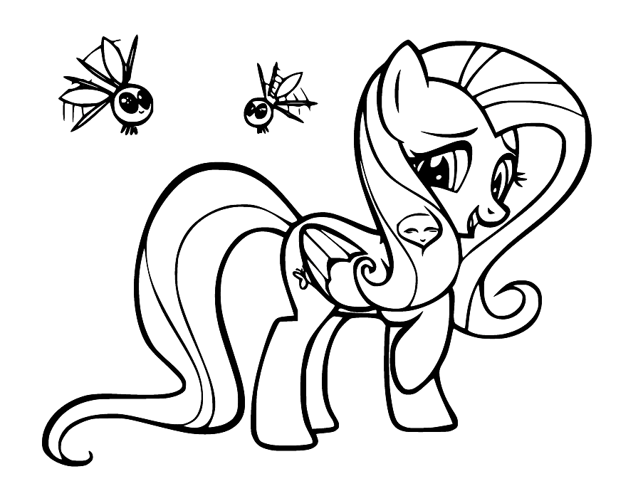 Fluttershy and Bees Coloring Page