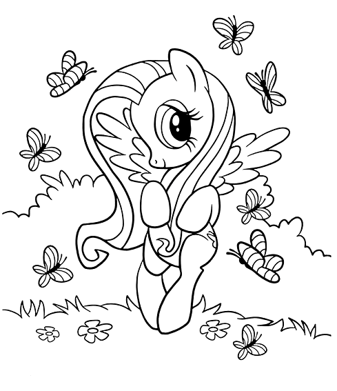 Fluttershy and Butterflies Coloring Pages