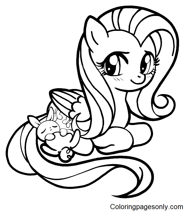 Fluttershy beside the rabbit Coloring Pages