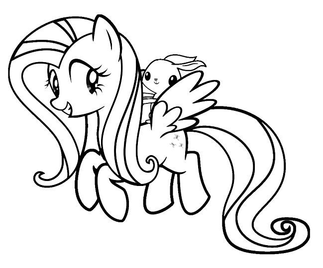 Fluttershy مع Angel Bunny Coloring Page