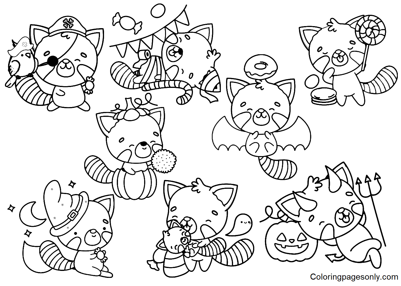 Halloween Red Panda Sticker Coloring Pages