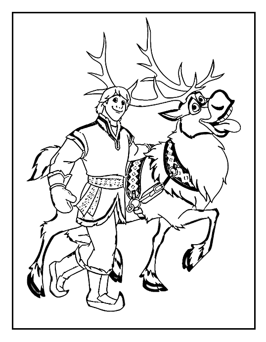 Happy Kristoff and Sven Coloring Page