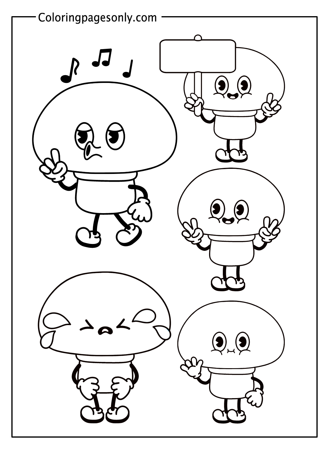 Happy Mushroom Sticker Coloring Pages