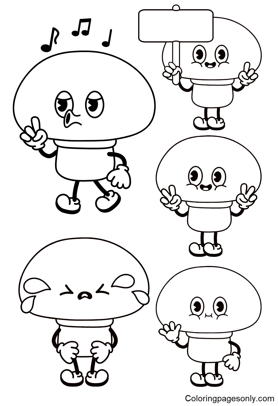 Happy Mushroom Sticker Coloring Pages