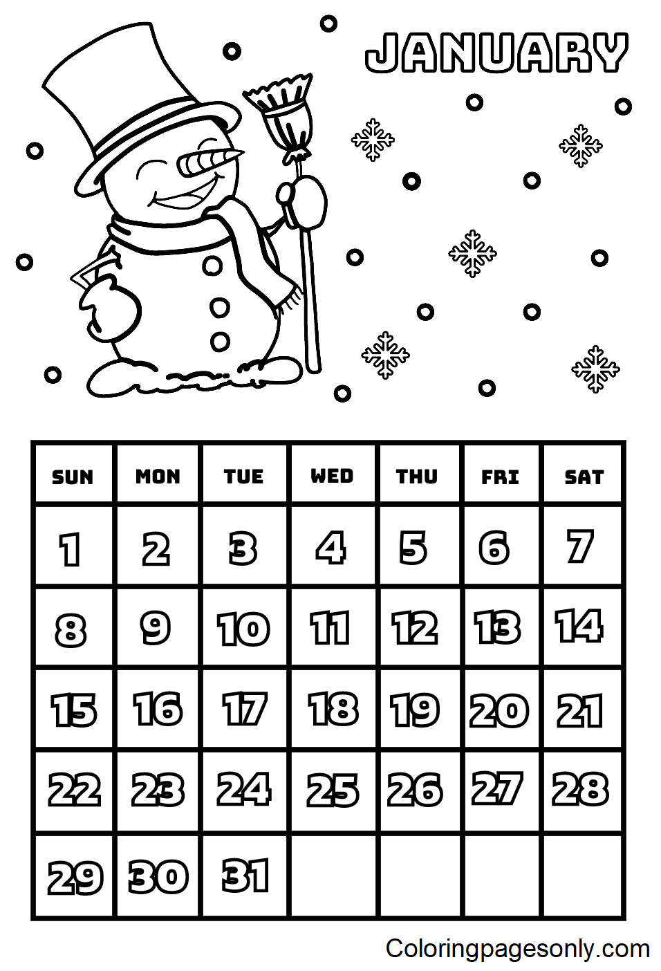 January 2023 calendar Coloring Page