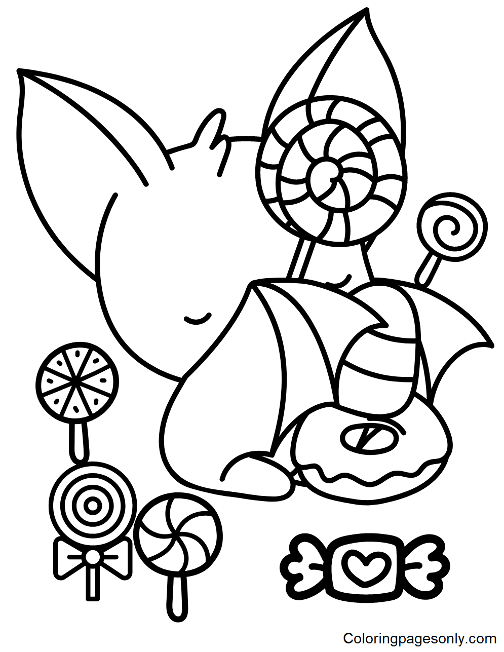 Kawaii Bat with Sweets Coloring Pages