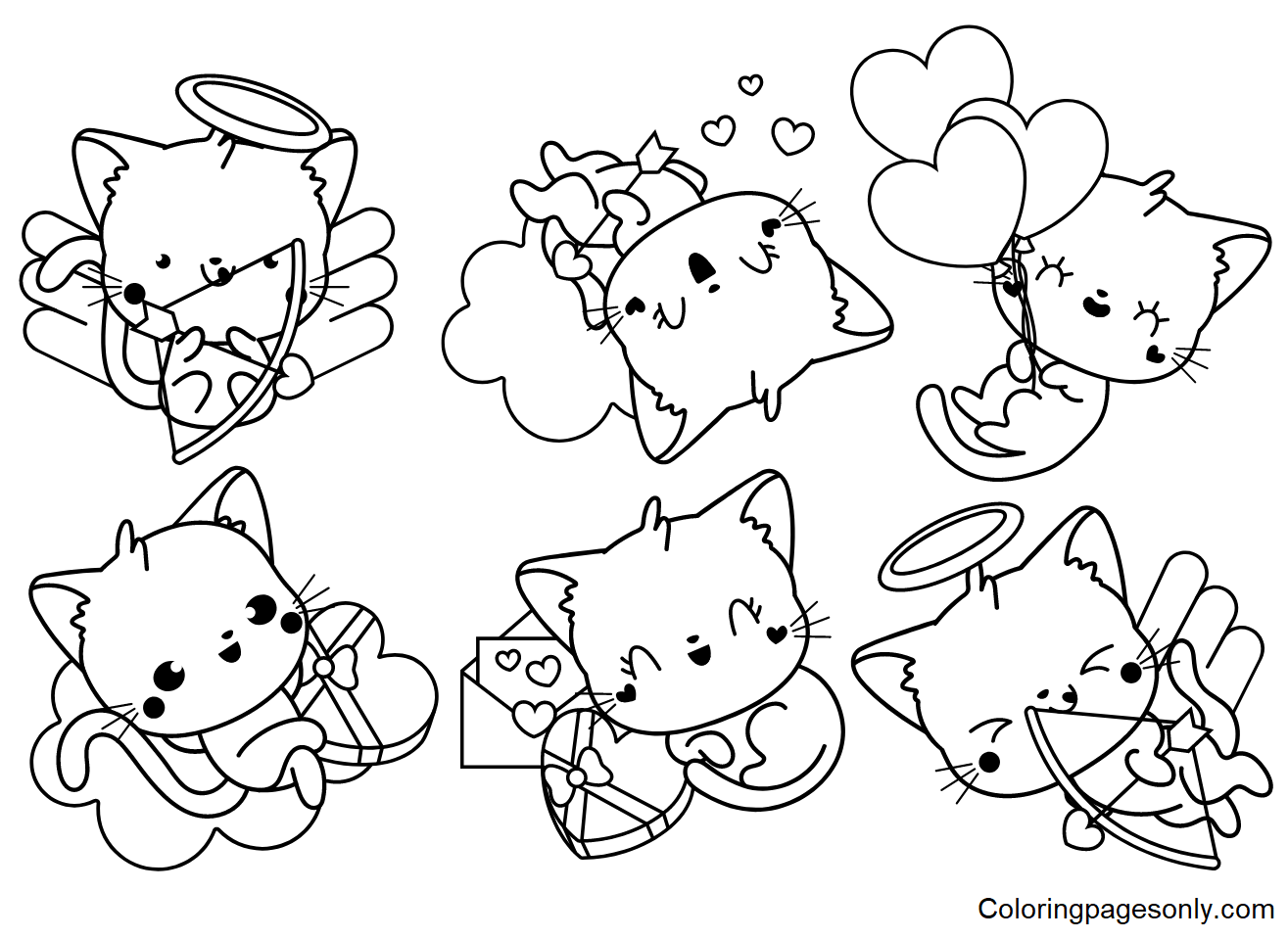 Kawaii Cat Sticker Coloring Pages