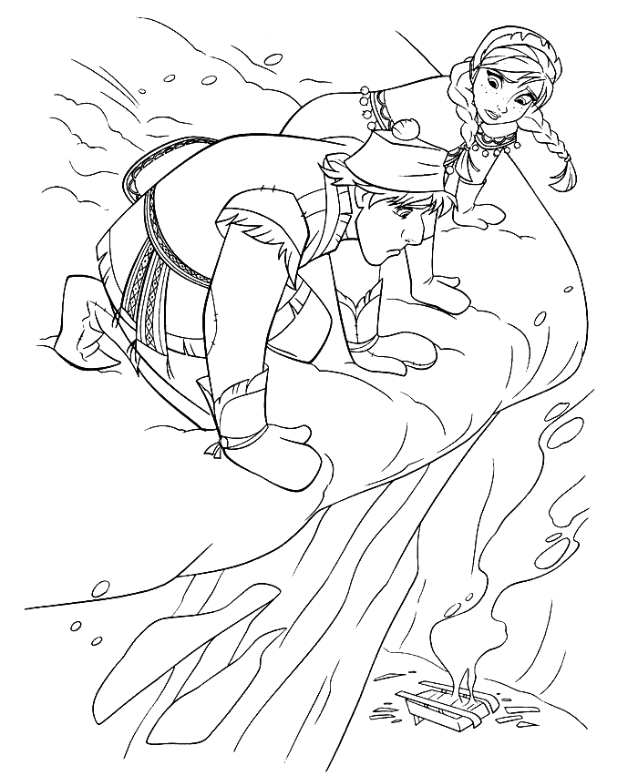 Kristoff And Anna with At His Destroyed Sled Coloring Page