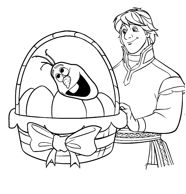 Kristoff Easter Basket With Eggs And Olafs Head Coloring Page