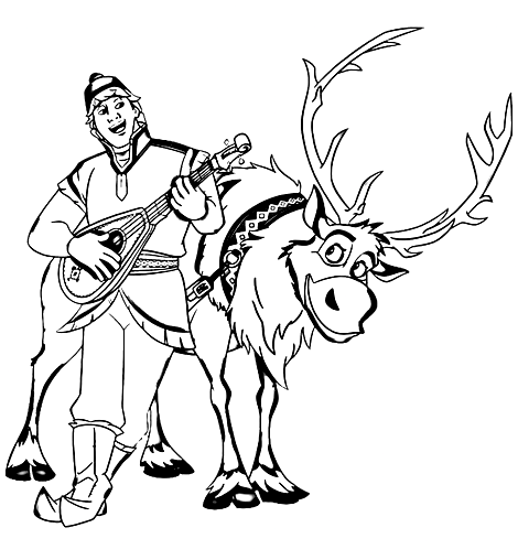 Kristoff plays Guitar Coloring Pages