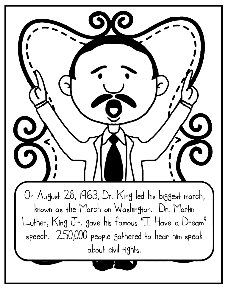 Martin Luther King Jr Day With Facts Coloring Page