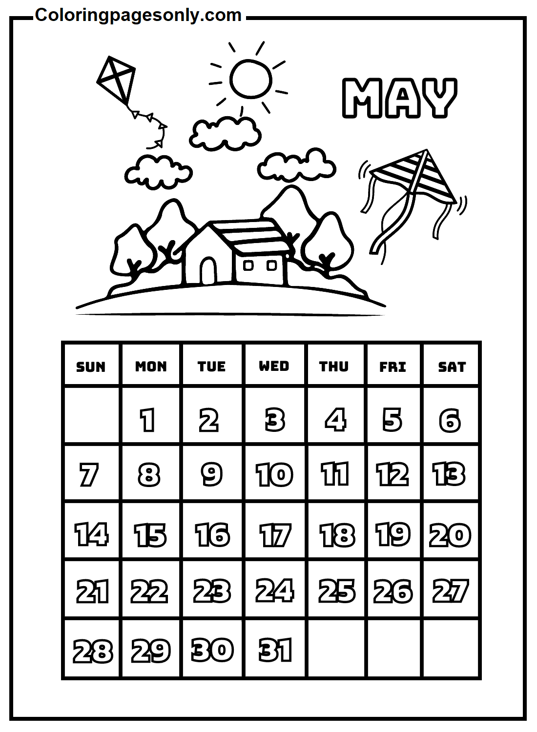 May 2023 Calendar Coloring Pages