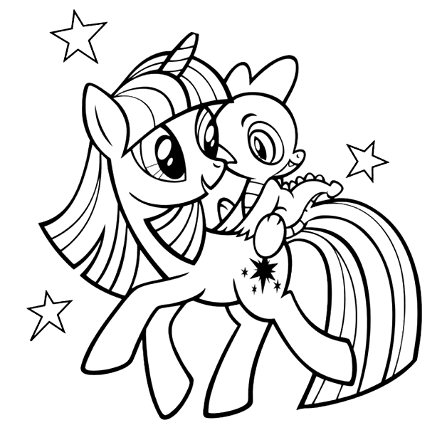 Pagina da colorare di My Little Pony Twilight Sparkle e Spike