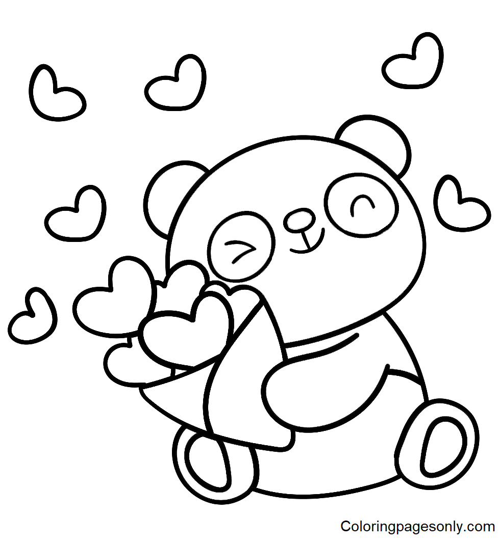 Panda Valentine Sticker Coloring Pages