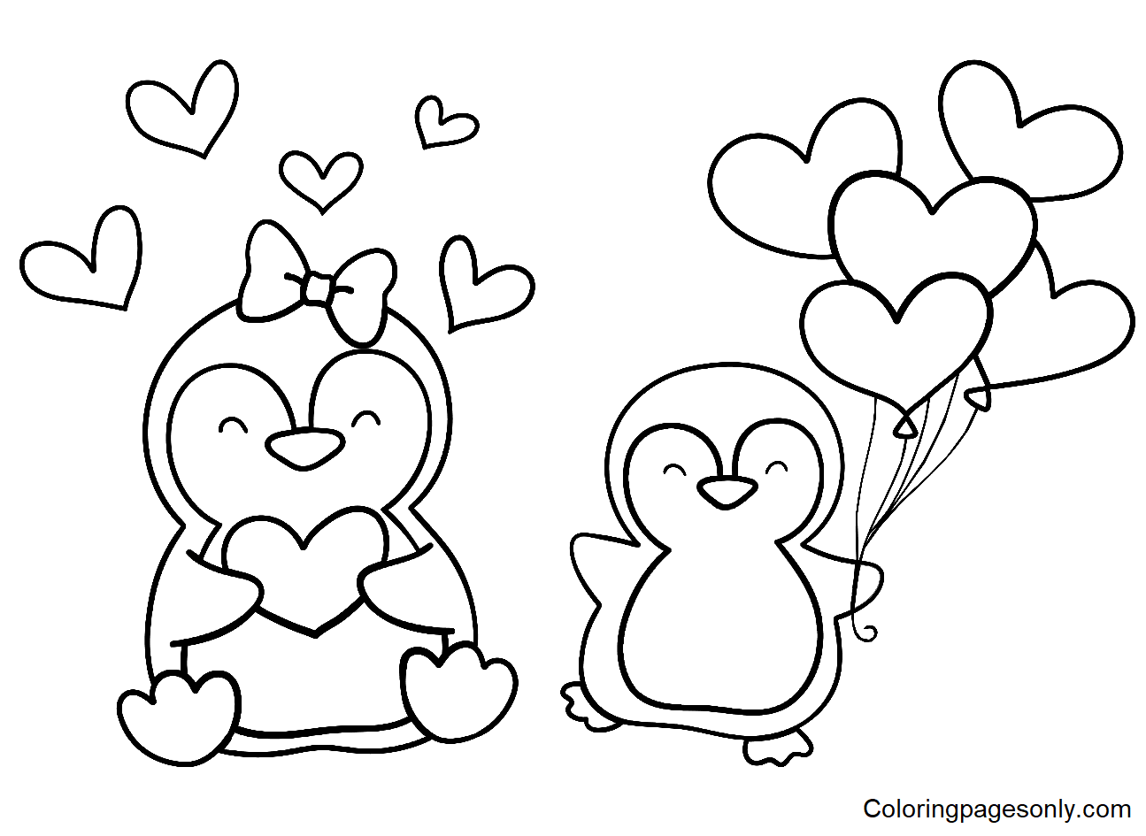 Penguin Valentine Sticker Coloring Pages