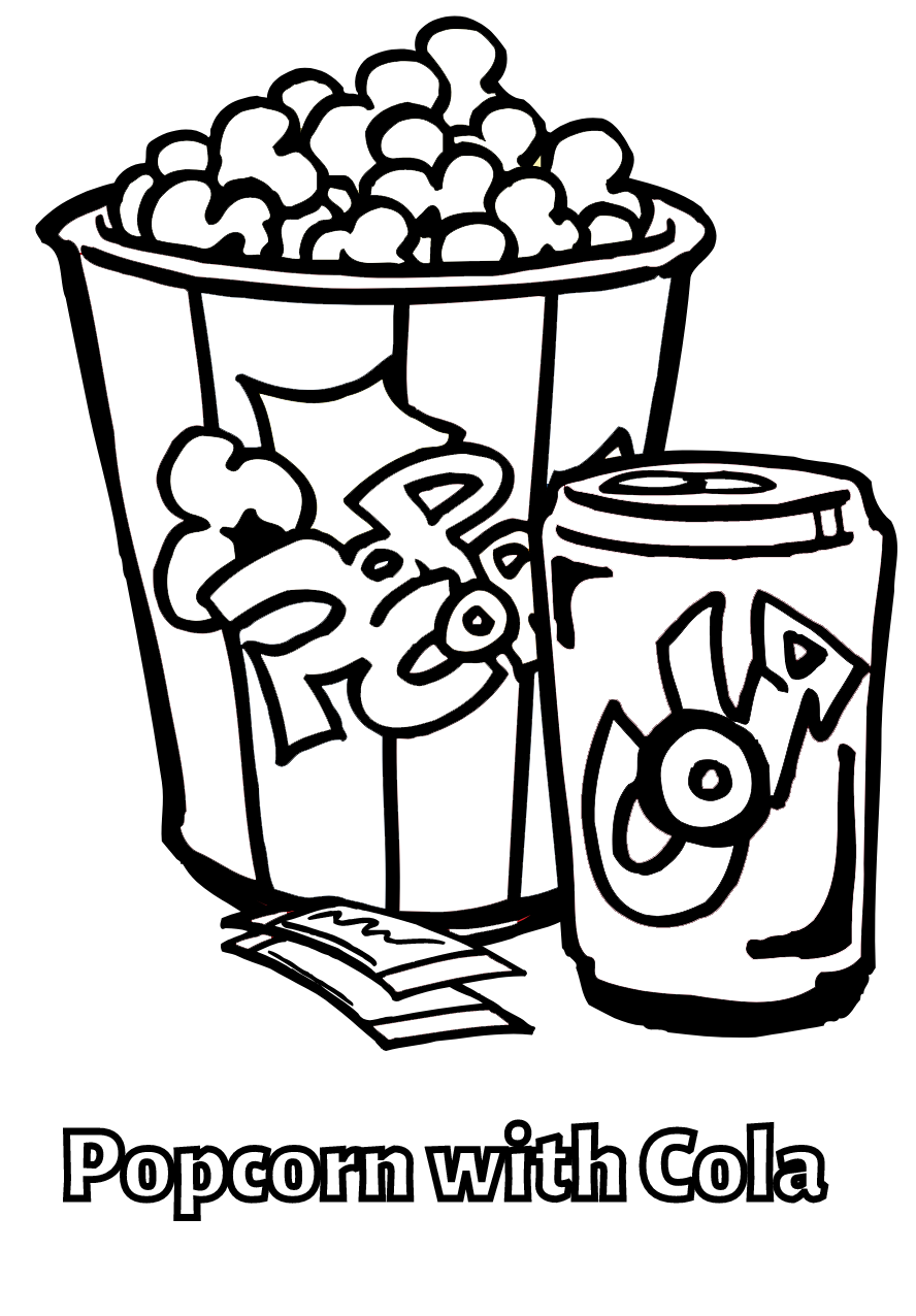 Popcorn with Cola Coloring Page