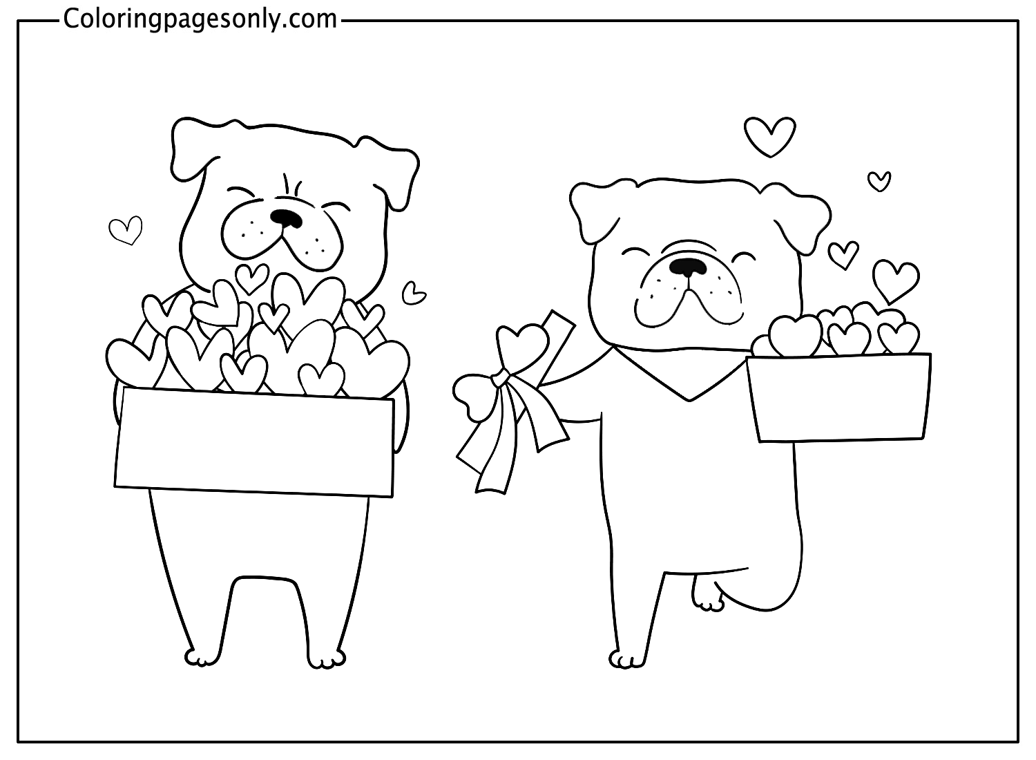 Pug Dog Valentine Sticker Coloring Pages
