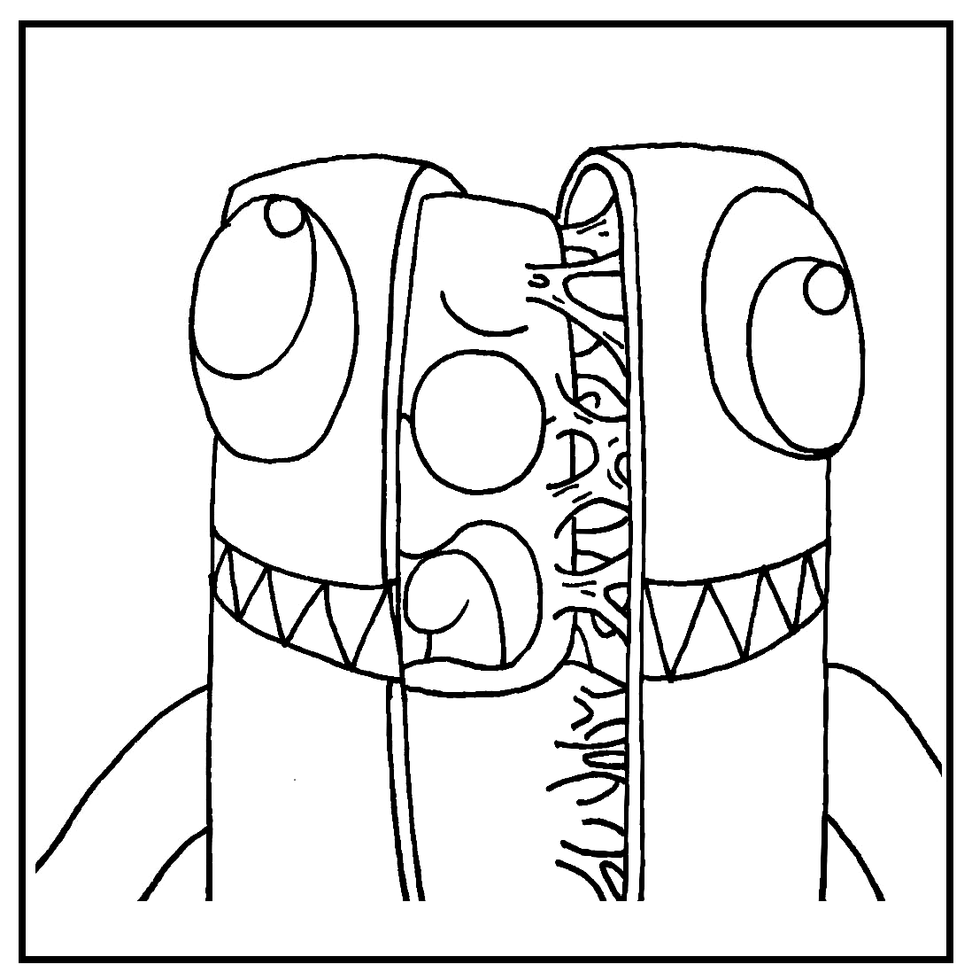 Green, Blue and Purple Rainbow Friends Roblox Coloring Page