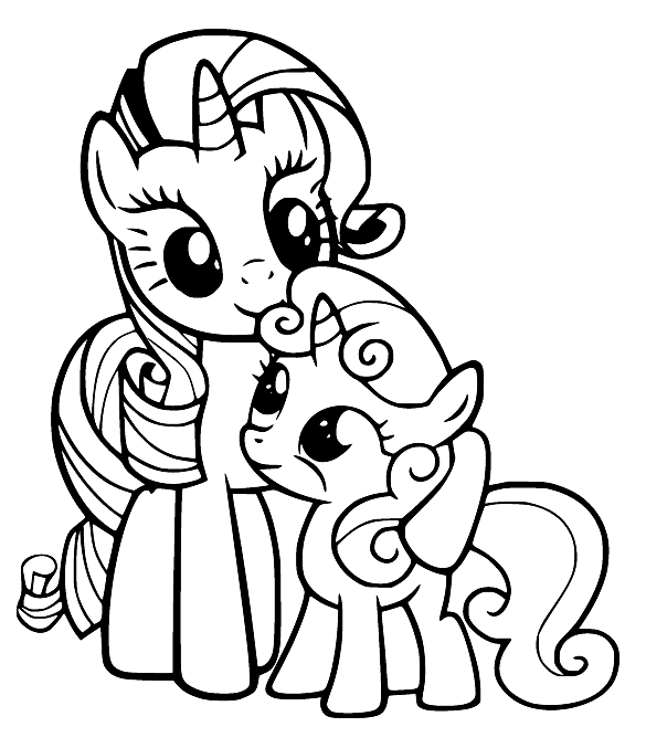 Rarity and Little Pony Coloring Pages