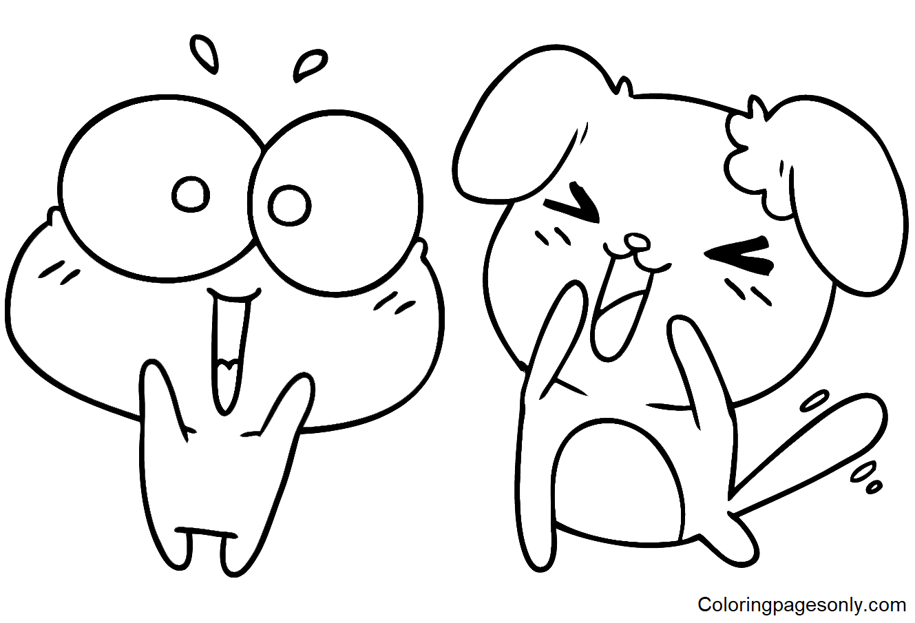 Sticker Frog and Dog Coloring Pages