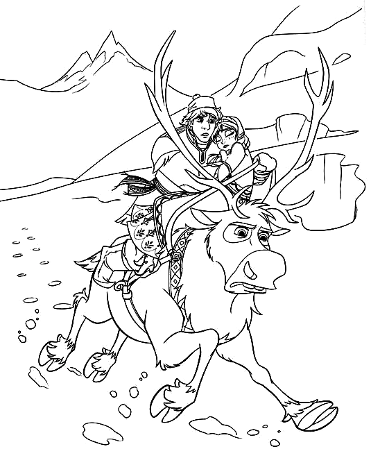 Sven, Kristoff and Anna Coloring Pages