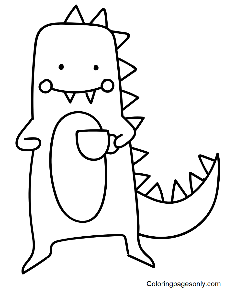 T-rex Drinking Tea Coloring Pages